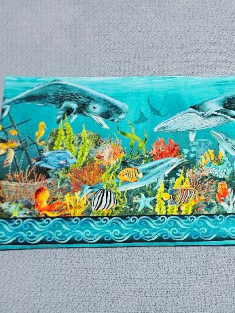 Handmade Ocean fabric wall hanging.  New!  Whales, turtles, dolphins & fish!